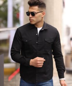 Haki Renk Çıt Çıt Düğmeli Çift Cep Kot Gömlek