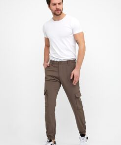 Paraşüt Kumaş Açık Kahve Renk Kargo Cepli Paça Latikli Esnek Kumaş Pantolon