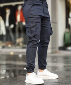 Siyah Renk Körüklü Paçası Lastiksiz Kargo Pantolon