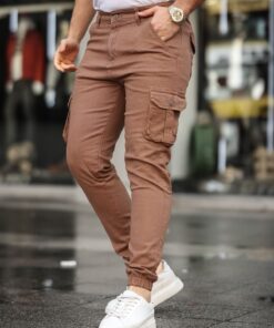 Slim Fit Körüklü Cep Paça Lastikli Esnek Kumaş Erkek Kargo Pantolon